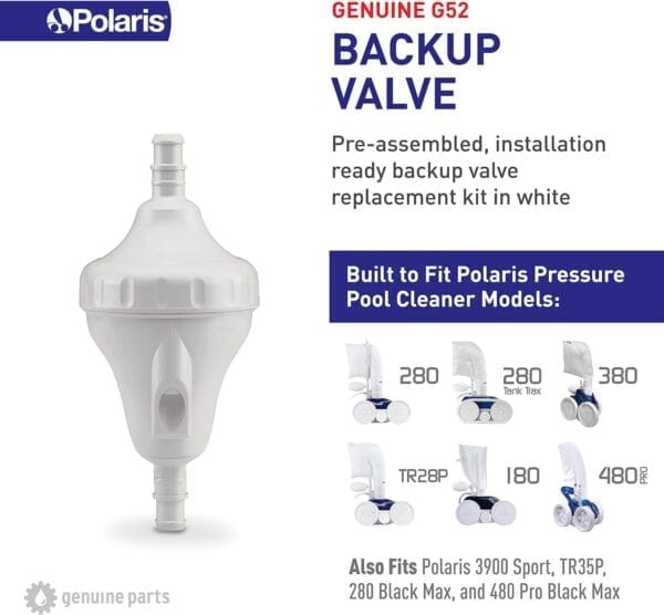 Polaris Genuine Parts G52 Backup Valve Replacement Kit for Automatic Pressure-Side Pool Cleaner VacSweep 280, 380, 180 - Image 2