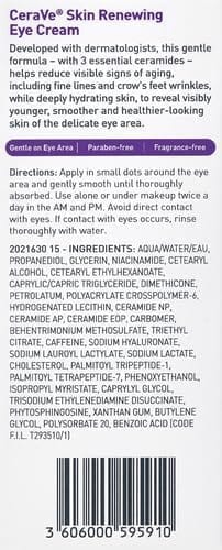 CeraVe Eye Cream for Wrinkles | Under Eye Cream with Caffeine, Peptides, Hyaluronic Acid, Niacinamide, and Ceramides for Fine Lines | Fragrance Free & Ophthalmologist Tested |0.5 Ounces Beauty & Personal Care - Image 3
