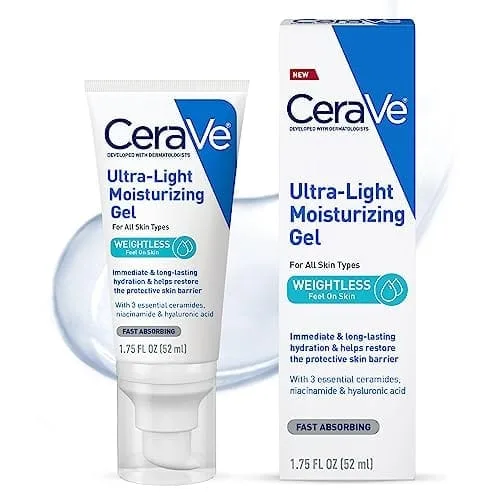 CeraVe Ultra-Light Moisturizing Gel | Hydrating Gel Face Moisturizer with Ceramides, Niacinamide, Hyaluronic Acid | Fragrance Free | Oil-Free | Weightless Mattifying Moisturizer | 1.75 FL Oz  Beauty & Personal Care