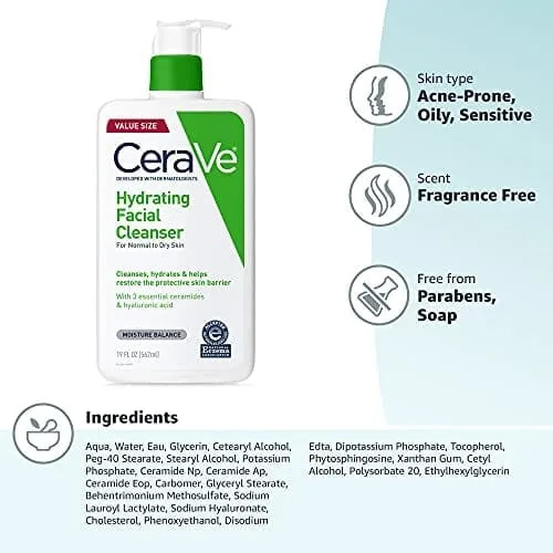CeraVe Hydrating Facial Cleanser | Moisturizing Non-Foaming Face Wash with Hyaluronic Acid, Ceramides and Glycerin | Fragrance Free Paraben Free | 19 Fluid Ounce  Beauty & Personal Care - Image 13