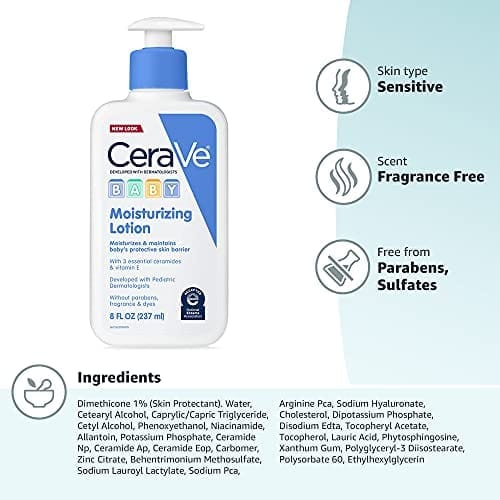 CeraVe Baby Lotion | Gentle Baby Skin Care with Ceramides, Niacinamide & Vitamin E | Fragrance, Paraben, Dye & Phthalates Free | Lightweight Baby Moisturizer | 8 Ounce | Packaging May Vary Baby - Image 12