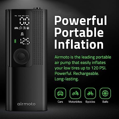 Airmoto Tire Inflator Portable Air Compressor - Air Pump For Car Tires with Digital Pressure Gauge, LED Light and Auto Shut-Off Function - Cordless Pump for Car, Motorcycle, Bicycle, Ball : Automotive - Image 2