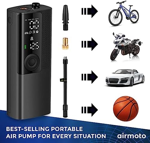 Airmoto Tire Inflator Portable Air Compressor - Air Pump For Car Tires with Digital Pressure Gauge, LED Light and Auto Shut-Off Function - Cordless Pump for Car, Motorcycle, Bicycle, Ball : Automotive - Image 8