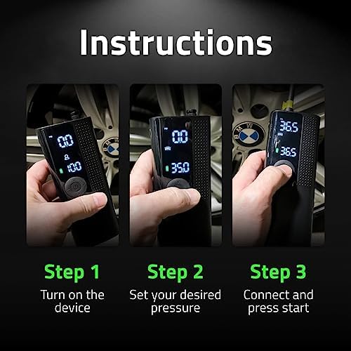 Airmoto Tire Inflator Portable Air Compressor - Air Pump For Car Tires with Digital Pressure Gauge, LED Light and Auto Shut-Off Function - Cordless Pump for Car, Motorcycle, Bicycle, Ball : Automotive - Image 5